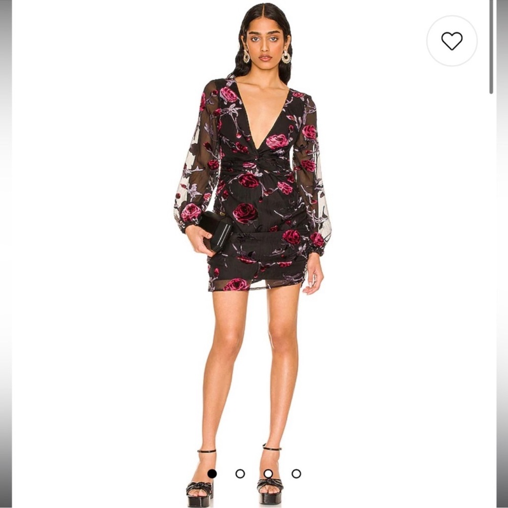 Revolve MAJORELLE Ava Deep V Mini Dress in Black Floral Small NWT